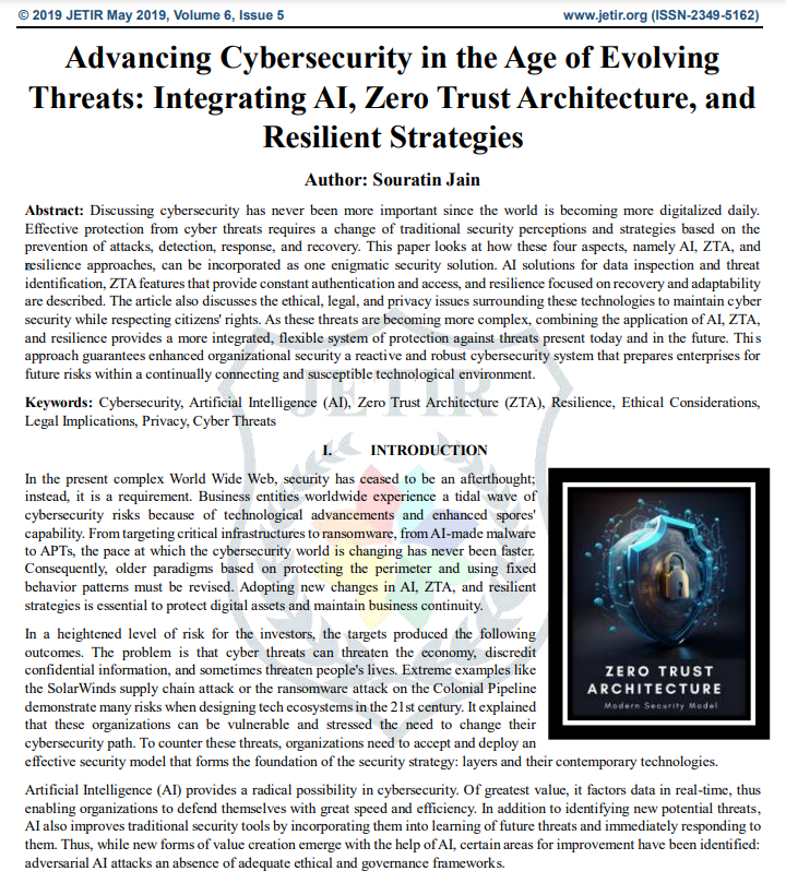 Article: Advancing Cybersecurity in the Age of Evolving Threats: Integrating AI, Zero Trust Architecture, and Resilient Strategies
