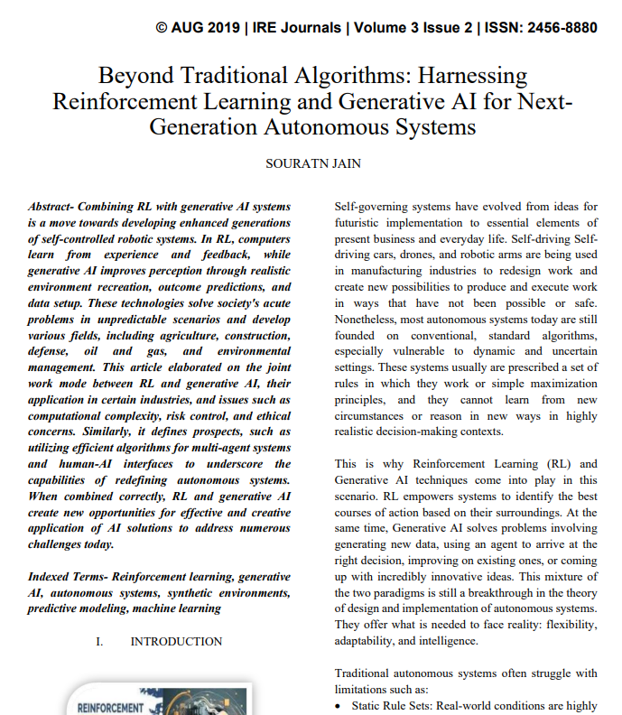 Article: Beyond Traditional Algorithms: Harnessing Reinforcement Learning and Generative AI for NextGeneration Autonomous Systems